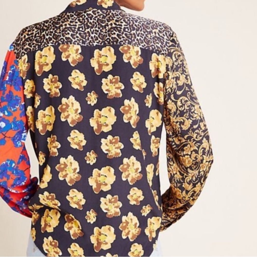 Anthropologie Top Women's XS Dhruv Kapoor Mixed Print Button Down Blouse - Picture 9 of 9